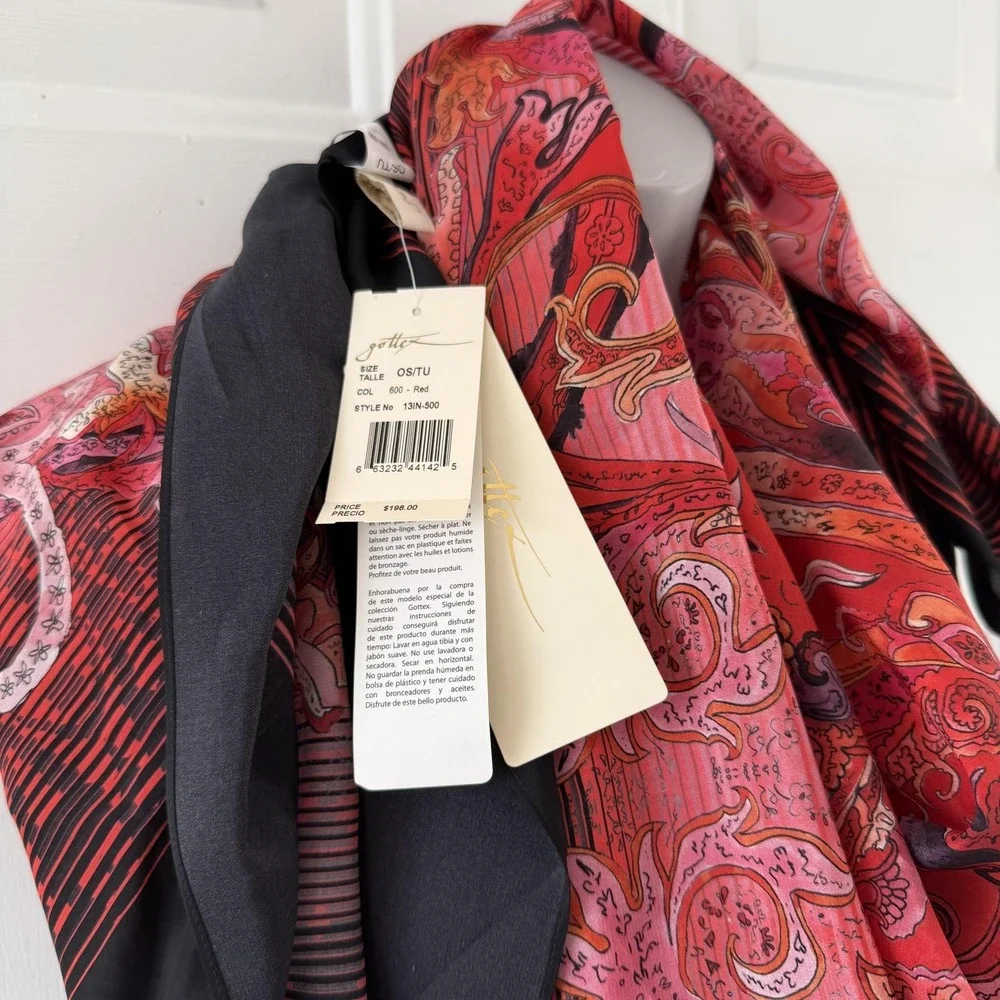 Gottex Silk Scarf Shawl Womens One Size Red Floral Square 55x55 Wrap Foulard NWT